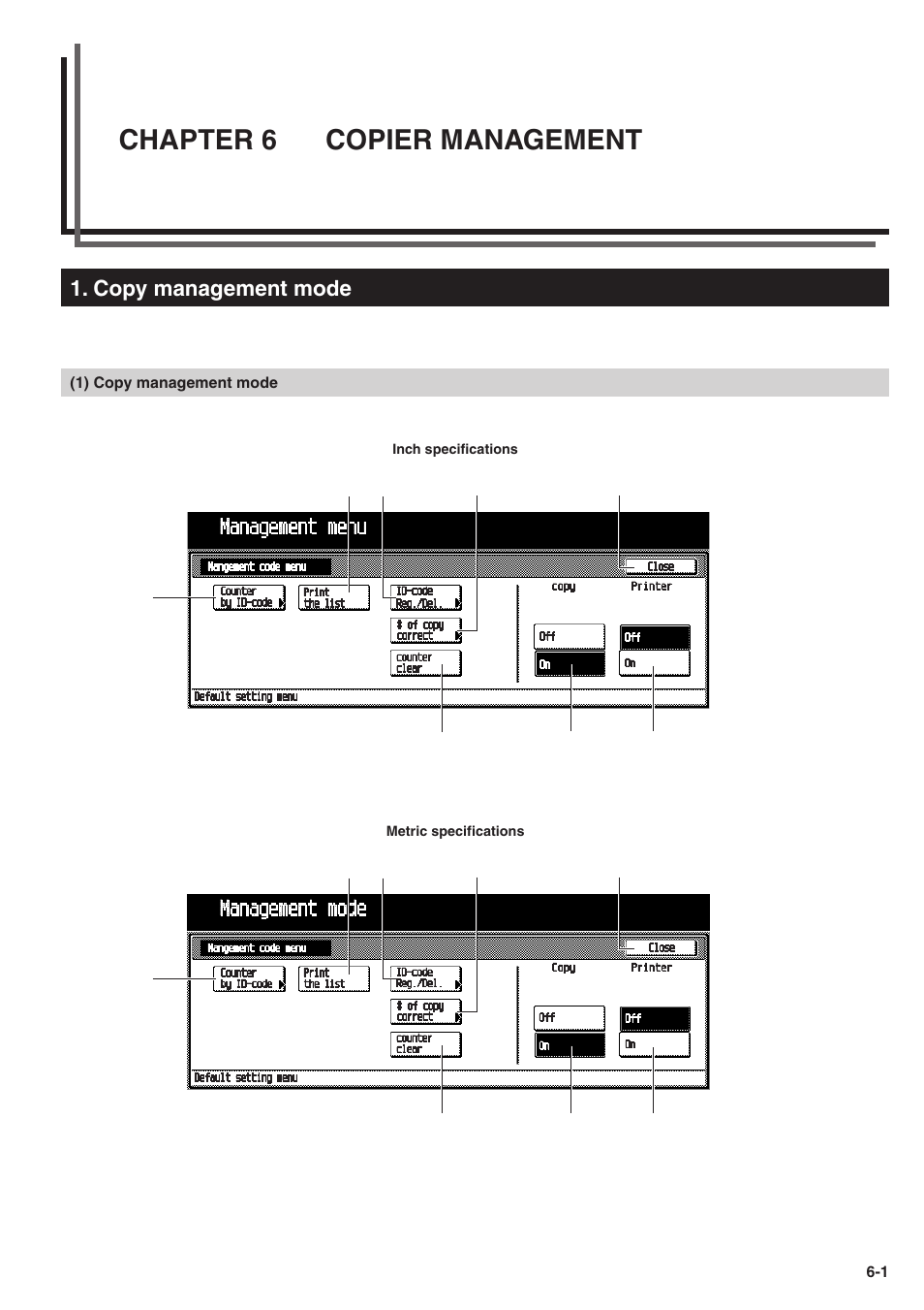 Chapter 6 copier management, Copy management mode | TA Triumph-Adler DC 2025 User Manual | Page 75 / 139