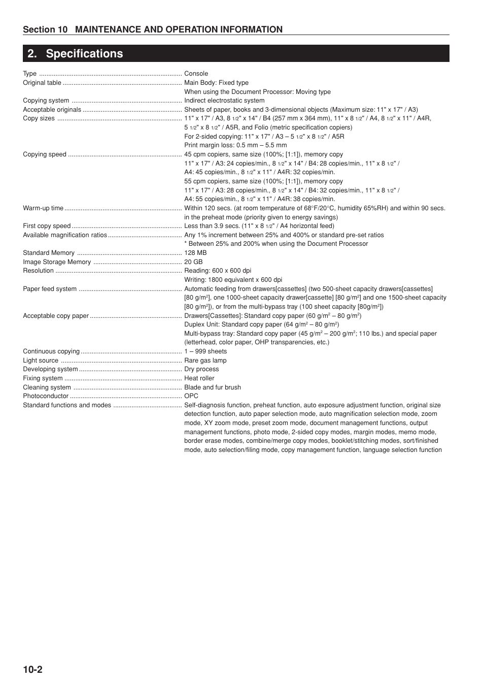 Specifications | TA Triumph-Adler DC 2045 User Manual | Page 236 / 244