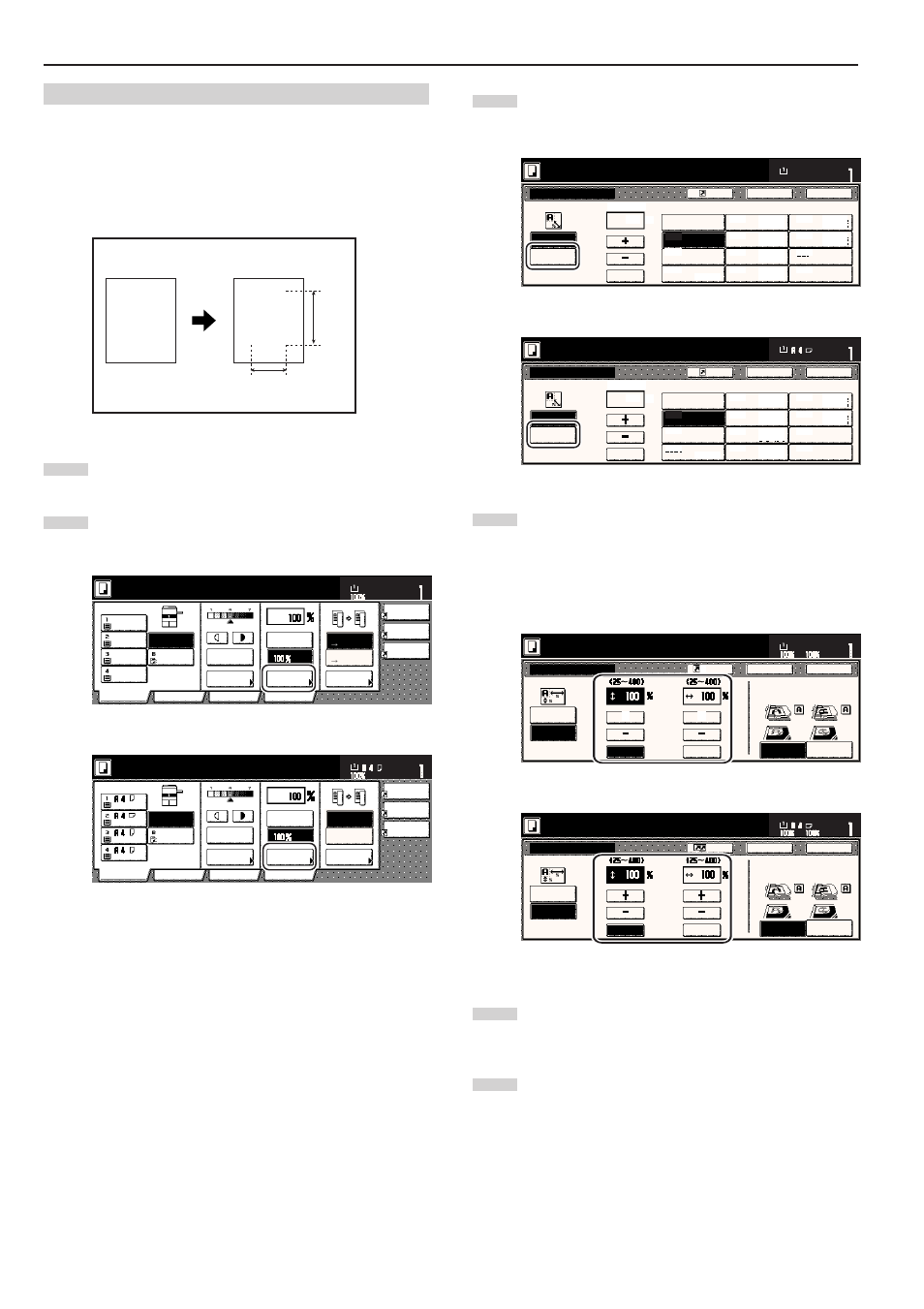 Y % x, 4) xy zoom mode, Ready to copy | Set the originals to be copied, Inch specifications metric specifications | TA Triumph-Adler DC 2045 User Manual | Page 38 / 244