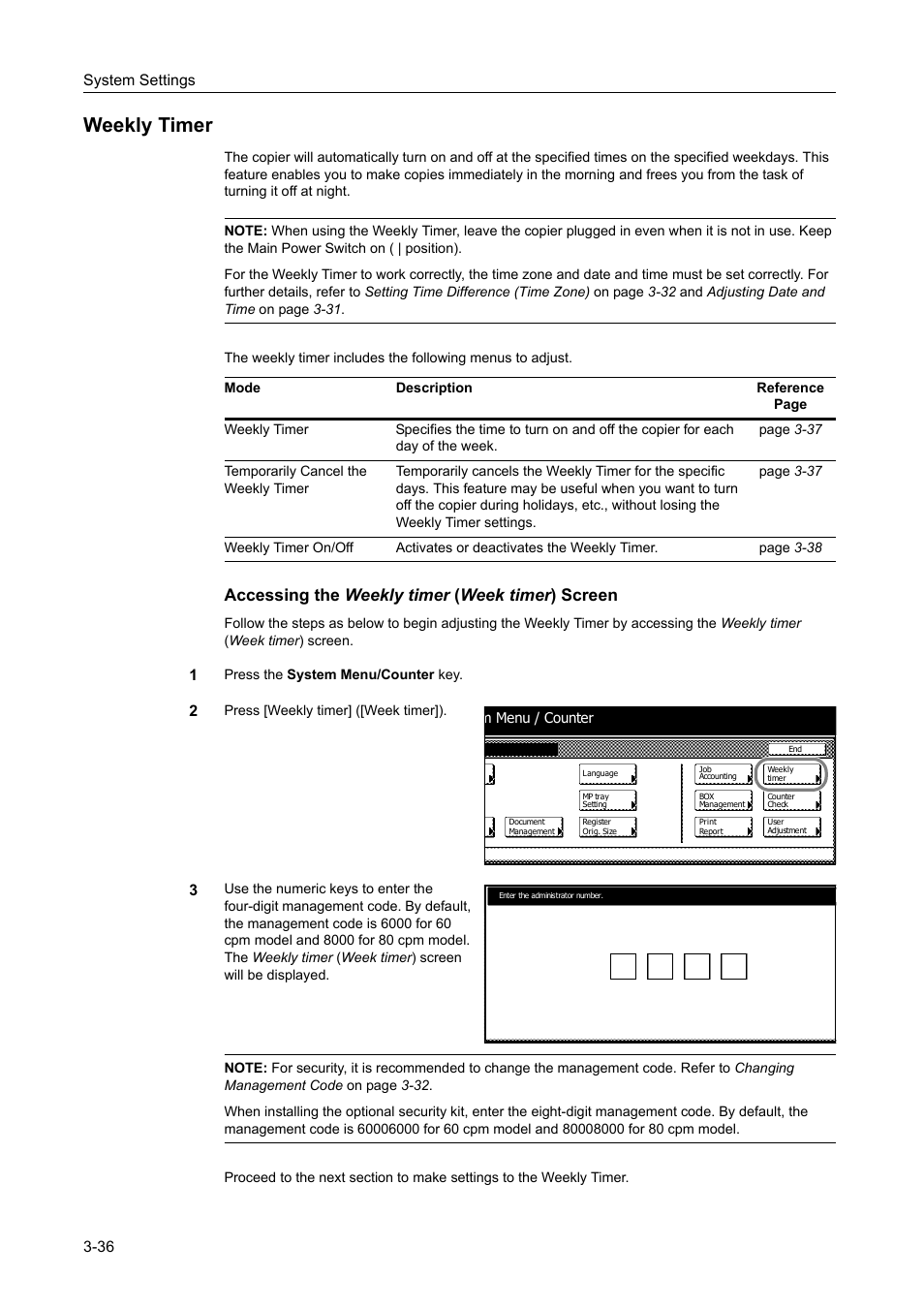 Weekly timer, Weekly timer -36, Accessing the weekly timer ( week timer ) screen | TA Triumph-Adler DC 2060 User Manual | Page 136 / 210