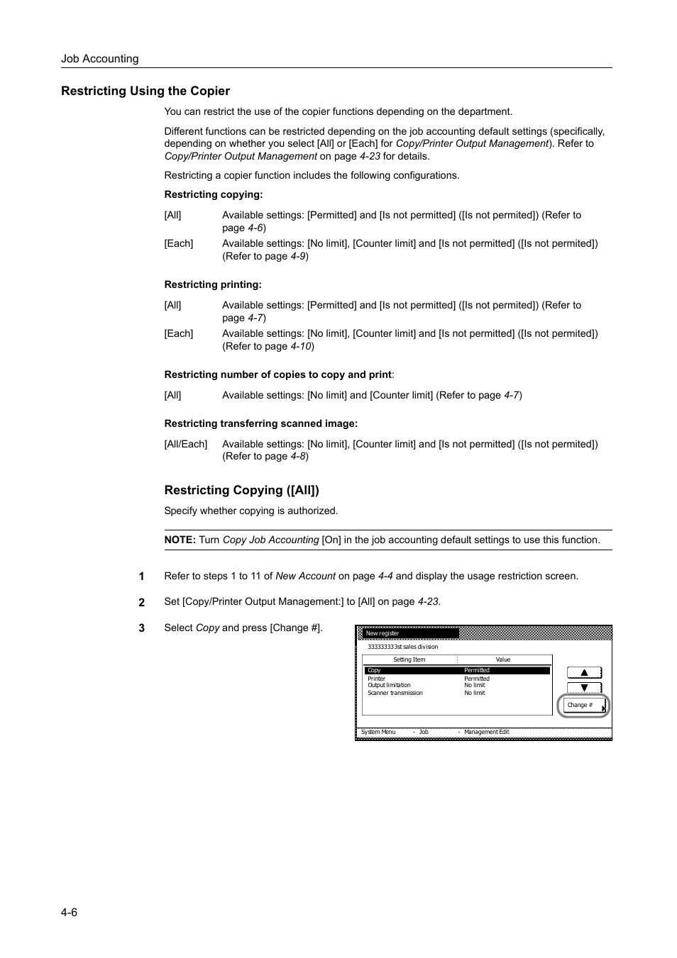 Restricting using the copier, Restricting copying ([all]) | TA Triumph-Adler DC 2060 User Manual | Page 166 / 210