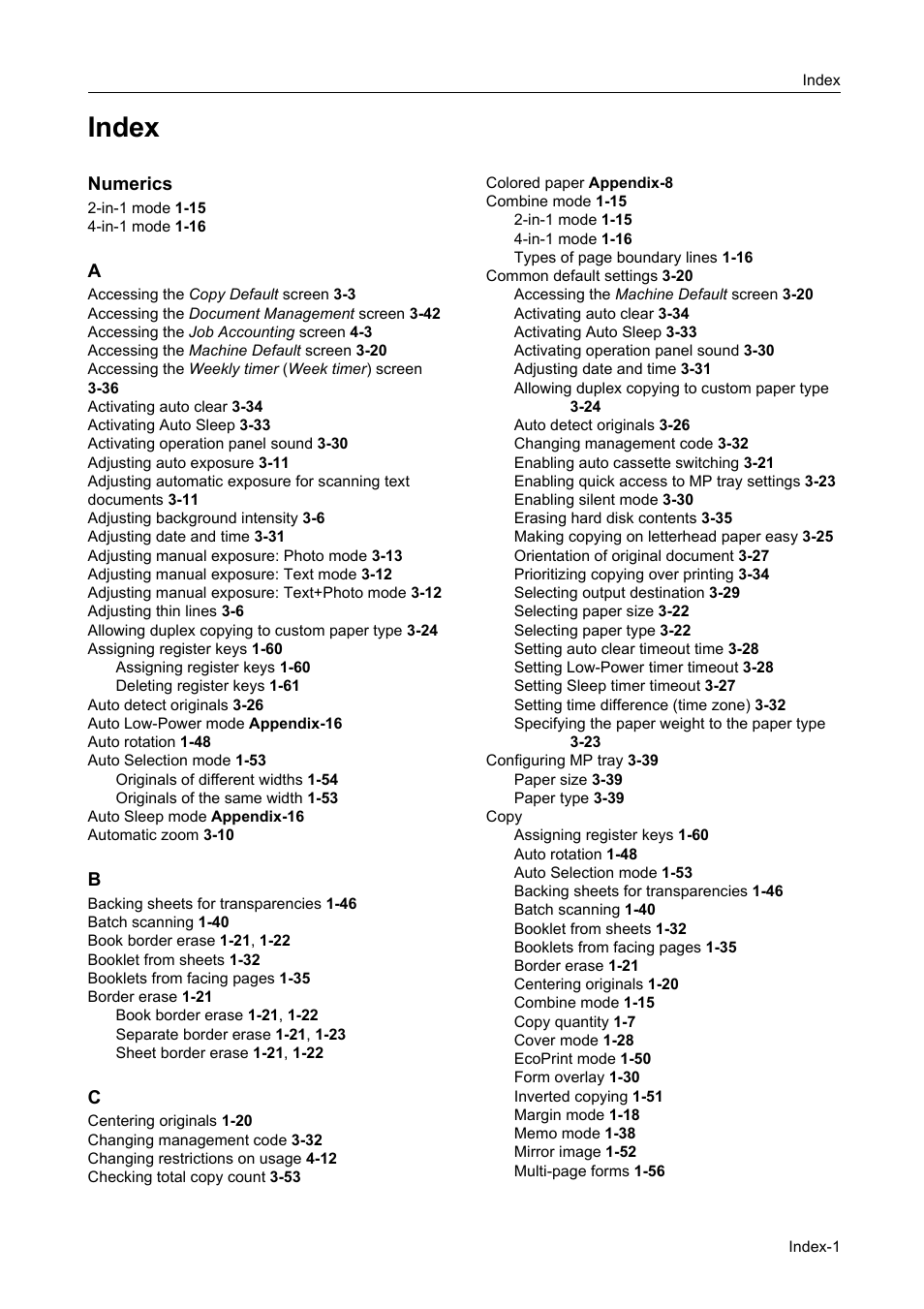 Index | TA Triumph-Adler DC 2060 User Manual | Page 205 / 210