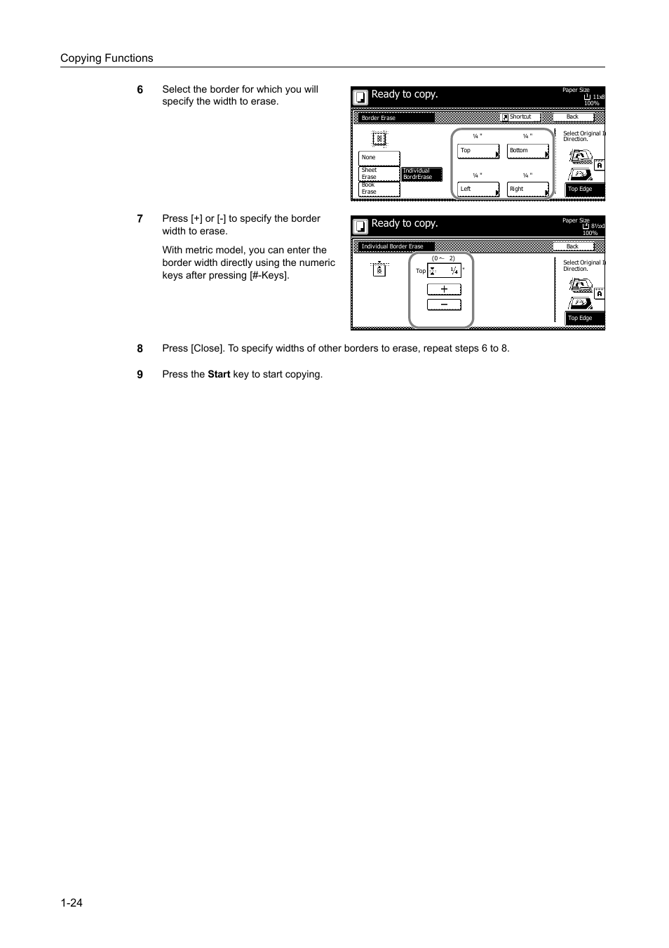 Copying functions 1-24 6, Ready to copy | TA Triumph-Adler DC 2060 User Manual | Page 30 / 210