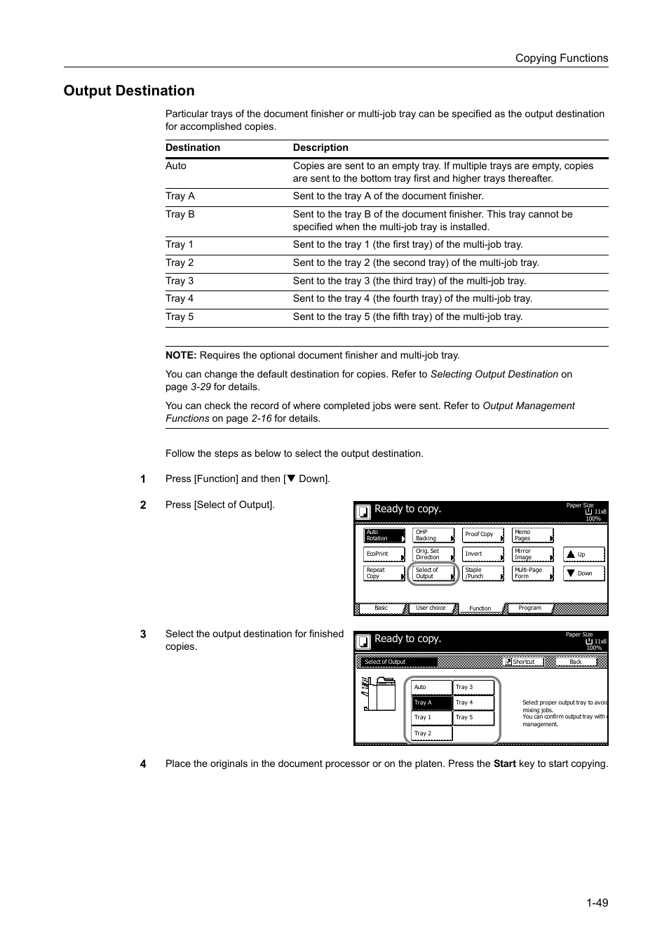 Output destination, Output destination -49, Copying functions 1-49 | TA Triumph-Adler DC 2060 User Manual | Page 55 / 210