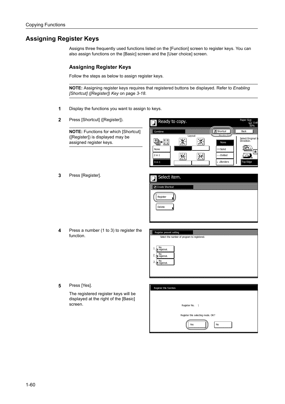 Assigning register keys, Assigning register keys -60, Copying functions 1-60 | TA Triumph-Adler DC 2060 User Manual | Page 66 / 210