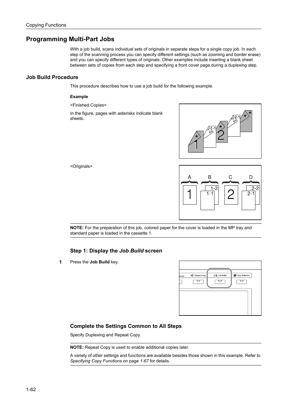 Programming multi-part jobs, Job build procedure, Programming multi-part jobs -62 | TA Triumph-Adler DC 2060 User Manual | Page 68 / 210