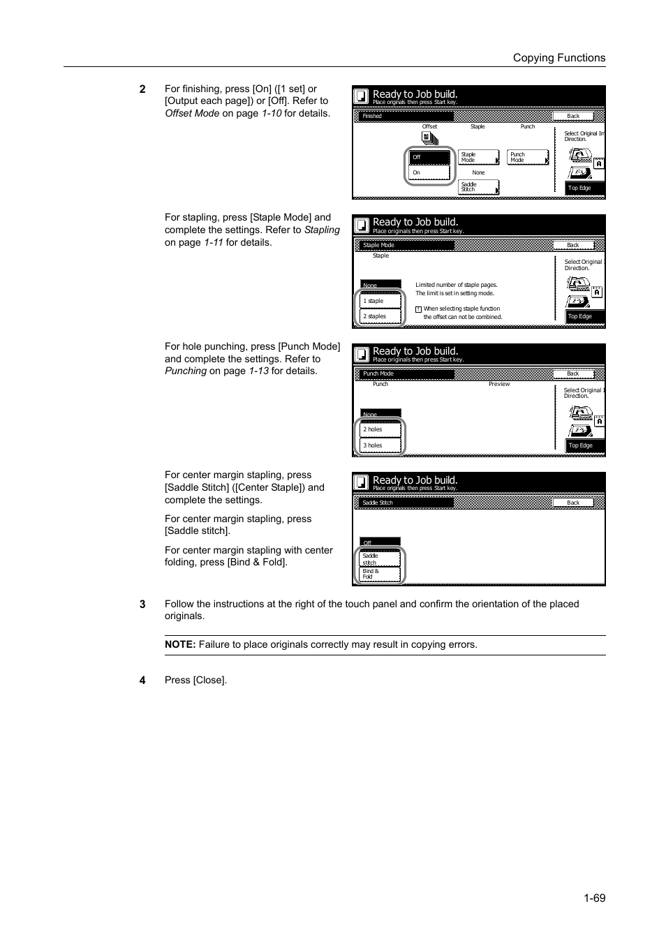 Copying functions 1-69 2, Press [close, Ready to job build | TA Triumph-Adler DC 2060 User Manual | Page 75 / 210