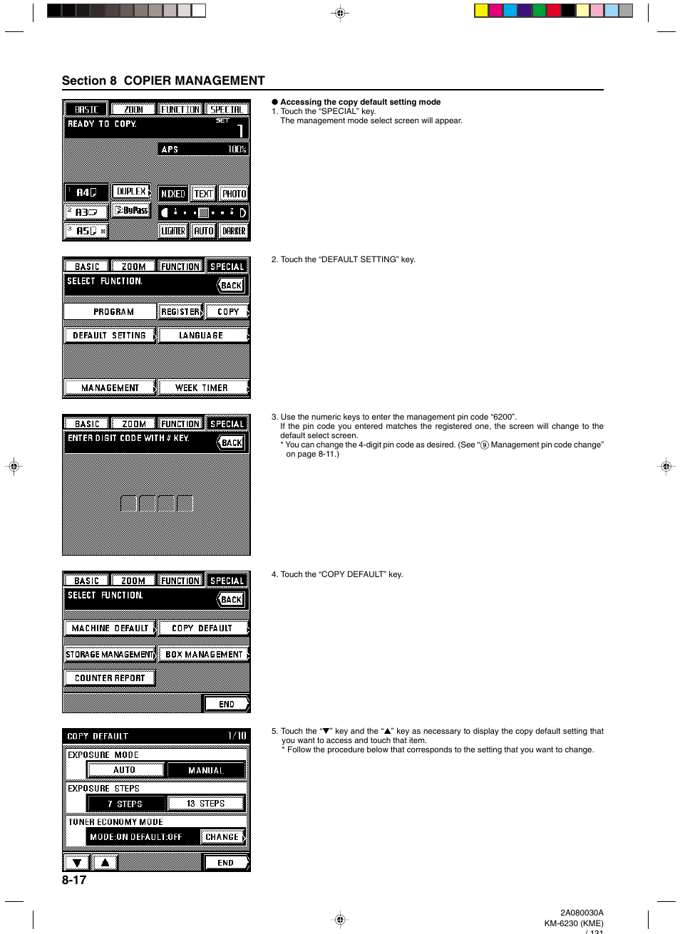 Accessing the copy default setting mode, Accessing the copy default setting mode -17 | TA Triumph-Adler DC 2062 User Manual | Page 114 / 165