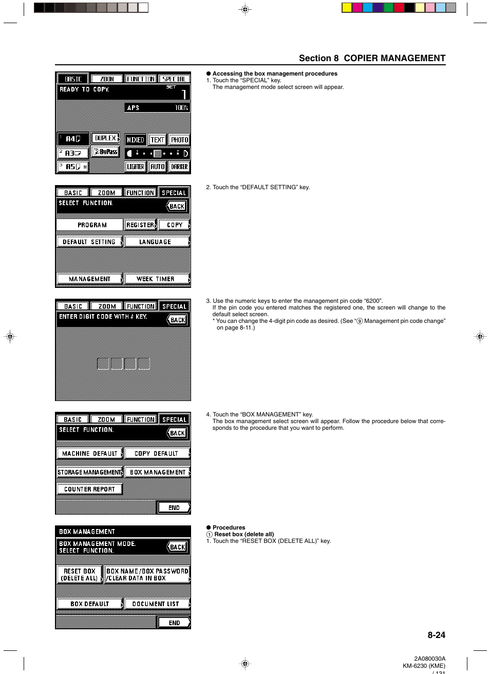Accessing the box management procedures, Procedures | TA Triumph-Adler DC 2062 User Manual | Page 121 / 165