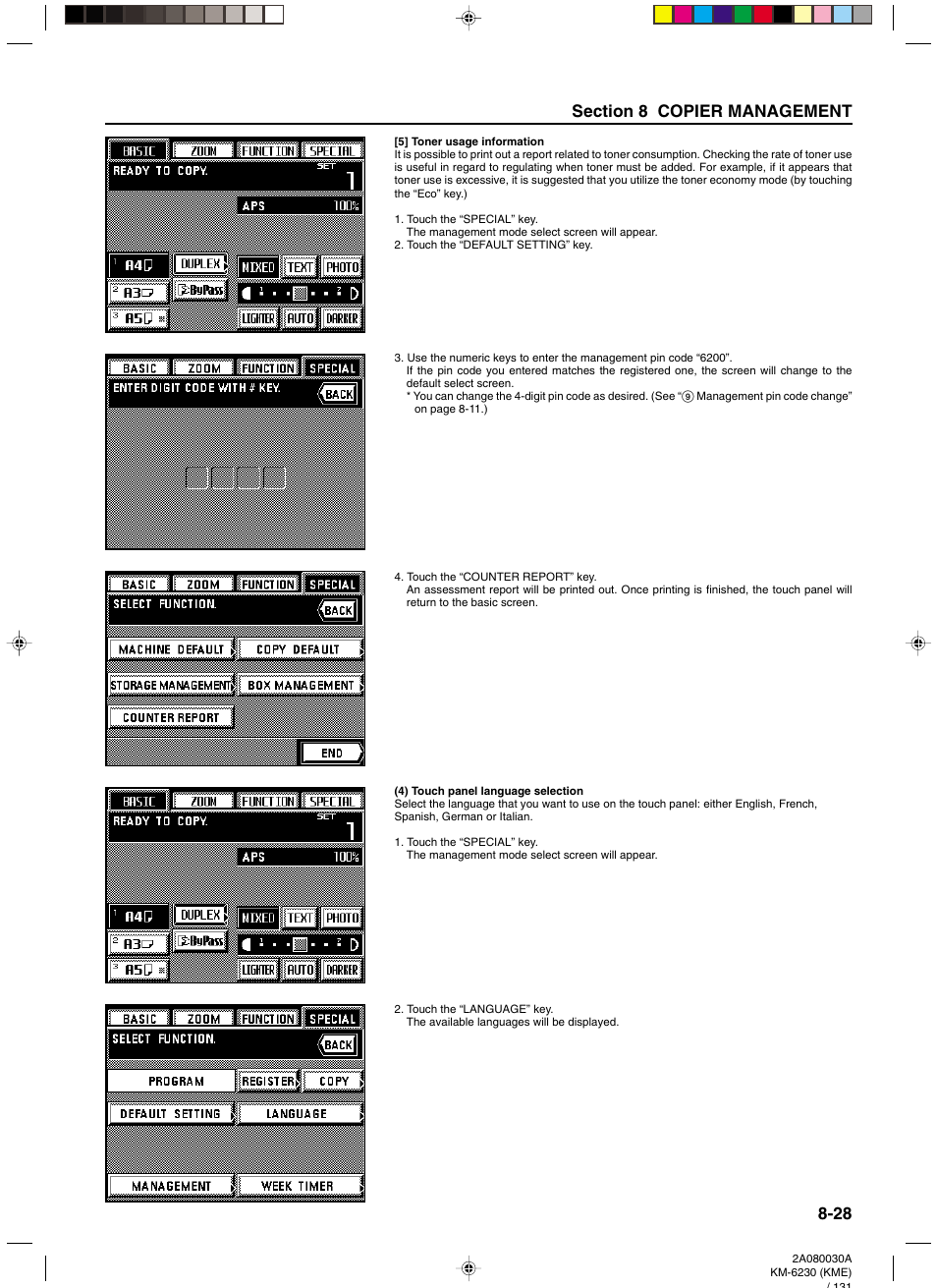 5] toner usage information, 4) touch panel language selection, 5] toner usage information -28 | 4) touch panel language selection -28 | TA Triumph-Adler DC 2062 User Manual | Page 125 / 165