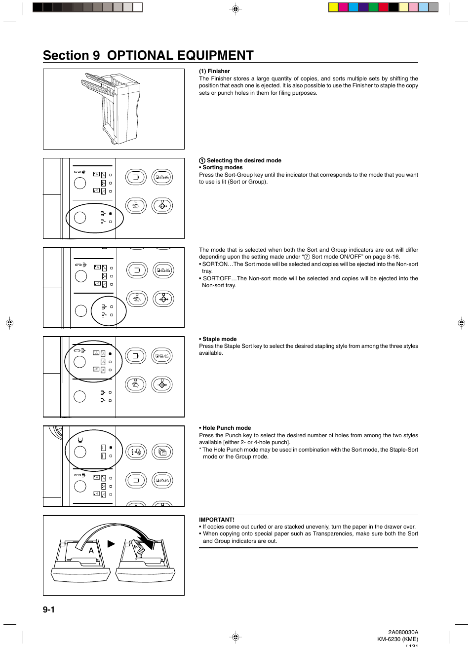1) finisher, 1 selecting the desired mode, Section 9 optional equipment -1 | 1) finisher -1, 1 selecting the desired mode -1 | TA Triumph-Adler DC 2062 User Manual | Page 129 / 165