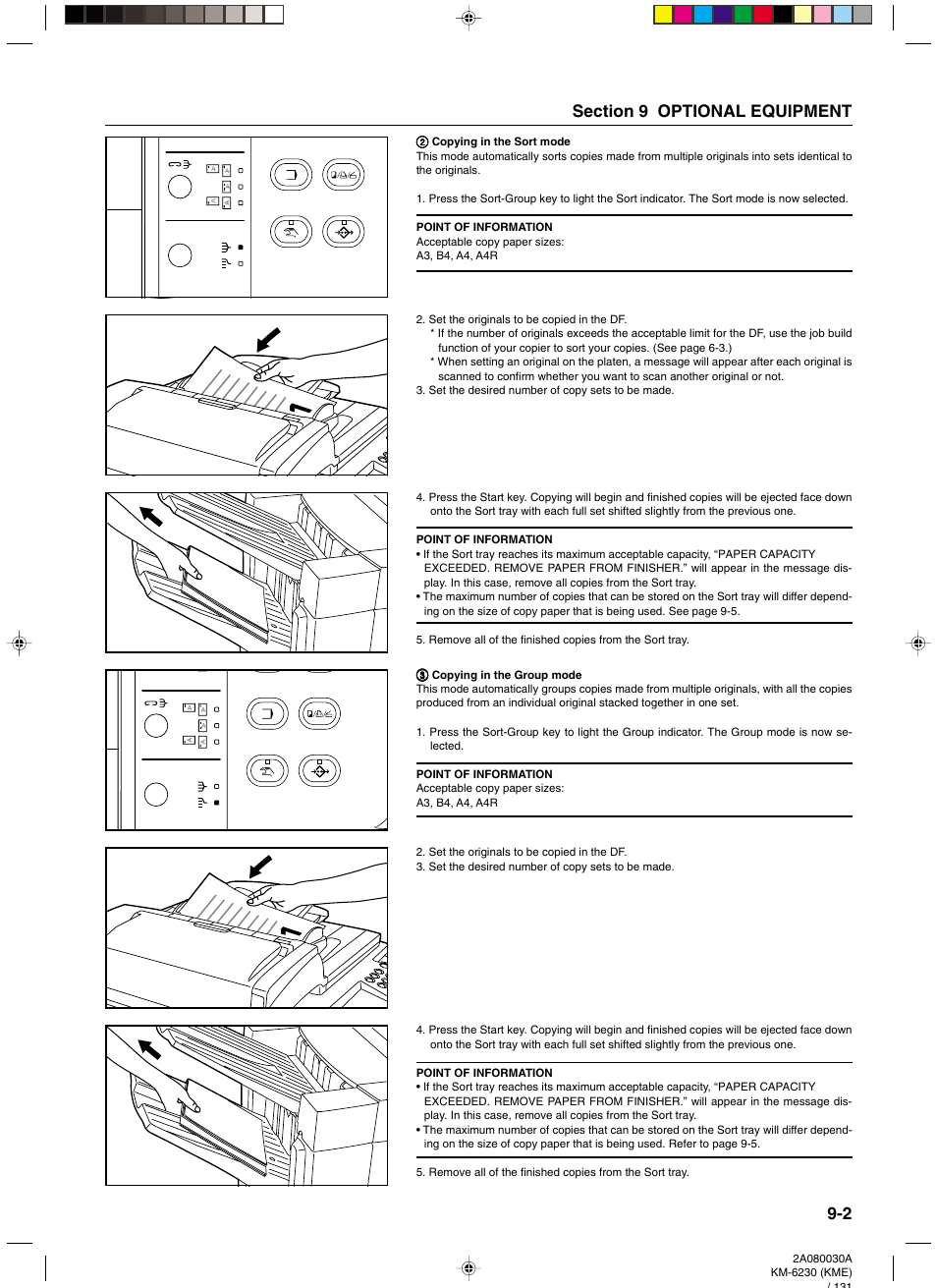 2 copying in the sort mode, 3 copying in the group mode | TA Triumph-Adler DC 2062 User Manual | Page 130 / 165