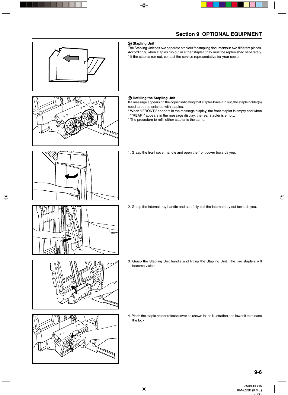 9 stapling unit, 10 refilling the stapling unit | TA Triumph-Adler DC 2062 User Manual | Page 134 / 165