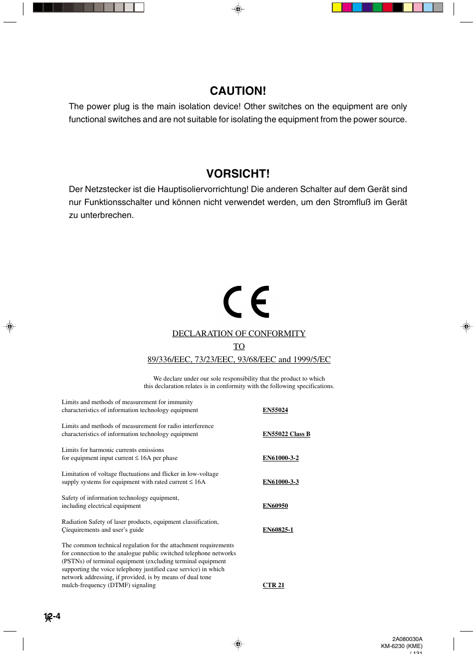 Caution, Vorsicht | TA Triumph-Adler DC 2062 User Manual | Page 165 / 165