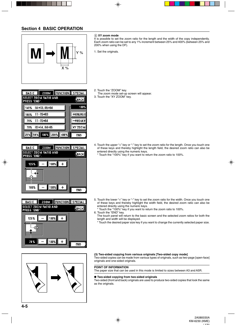 5 xy zoom mode, Two-sided copying from two-sided originals, 5 xy zoom mode -5 | 3) two-sided copying from various originals, Two-sided copy mode] -5, Two-sided copying from two-sided originals -5 | TA Triumph-Adler DC 2062 User Manual | Page 32 / 165