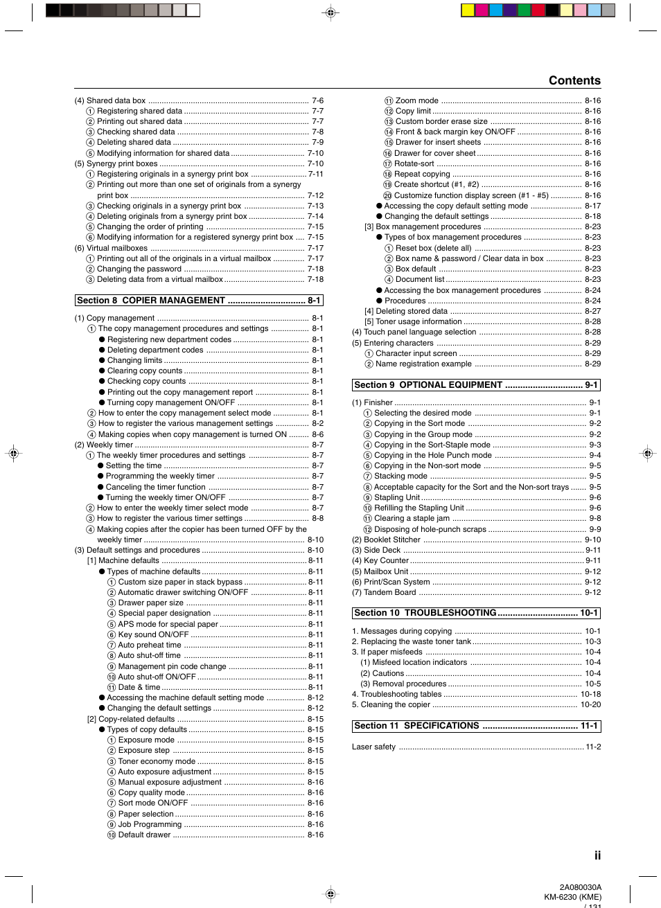 Ii contents | TA Triumph-Adler DC 2062 User Manual | Page 6 / 165