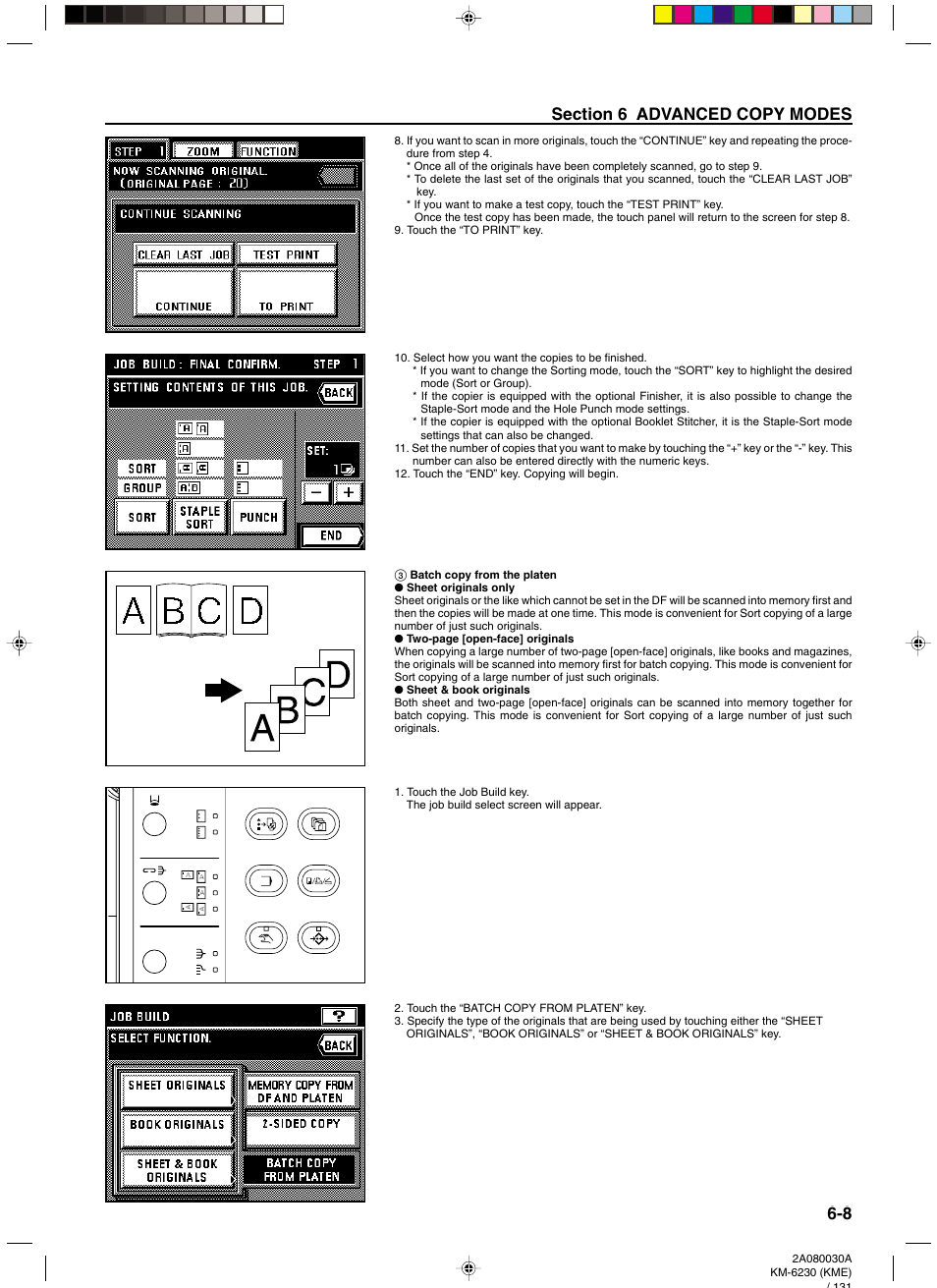 3 batch copy from the platen, Sheet originals only, Sheet & book originals | 3 batch copy from the platen -8 | TA Triumph-Adler DC 2062 User Manual | Page 75 / 165