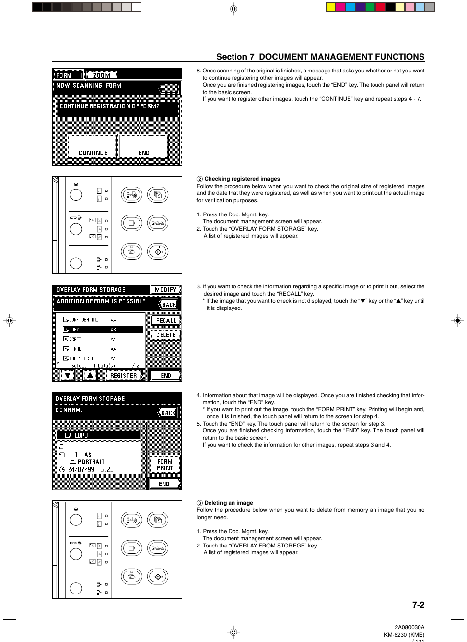 2 checking registered images, 3 deleting an image | TA Triumph-Adler DC 2062 User Manual | Page 80 / 165