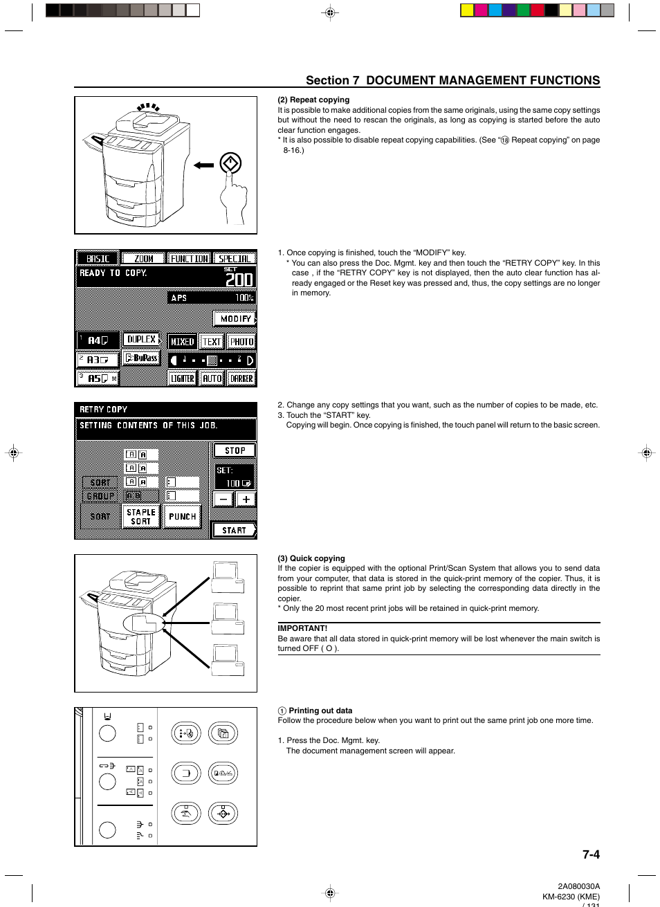 2) repeat copying, 3) quick copying, 1 printing out data | 2) repeat copying -4 (3) quick copying -4, 1 printing out data -4 | TA Triumph-Adler DC 2062 User Manual | Page 82 / 165