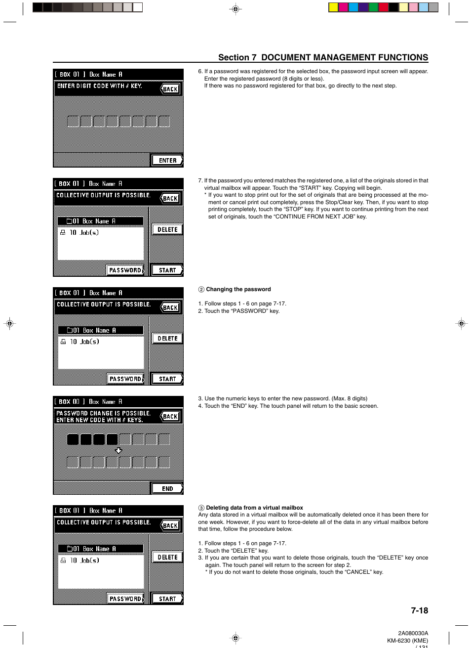 2 changing the password, 3 deleting data from a virtual mailbox | TA Triumph-Adler DC 2062 User Manual | Page 96 / 165