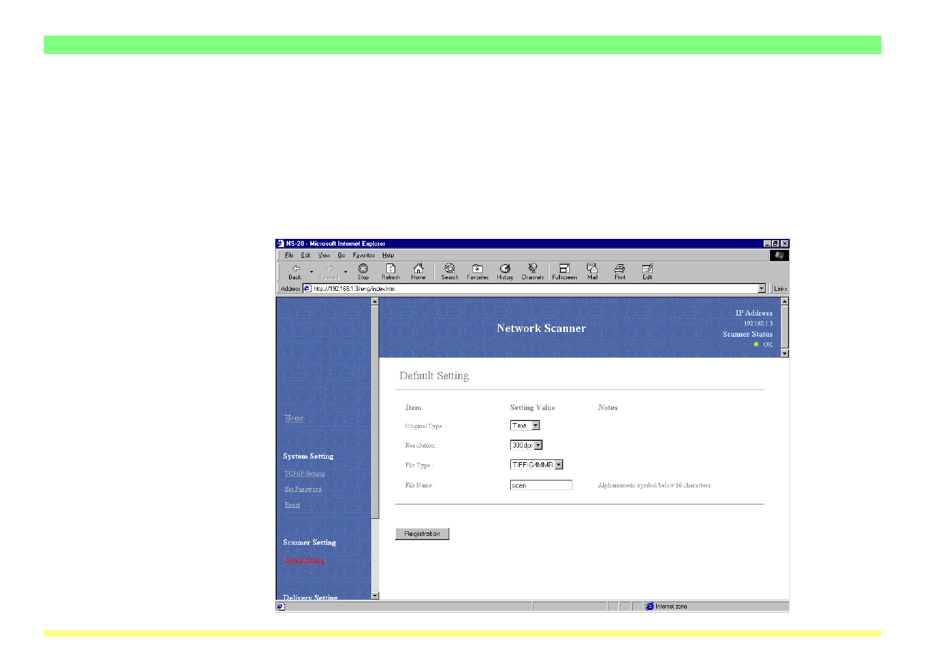 2-7 scanner setting, 1) default setting, 2-7 scanner setting -16 | 1) default setting -16, 2 webpage functions interface | TA Triumph-Adler DC 2062 User Manual | Page 51 / 106