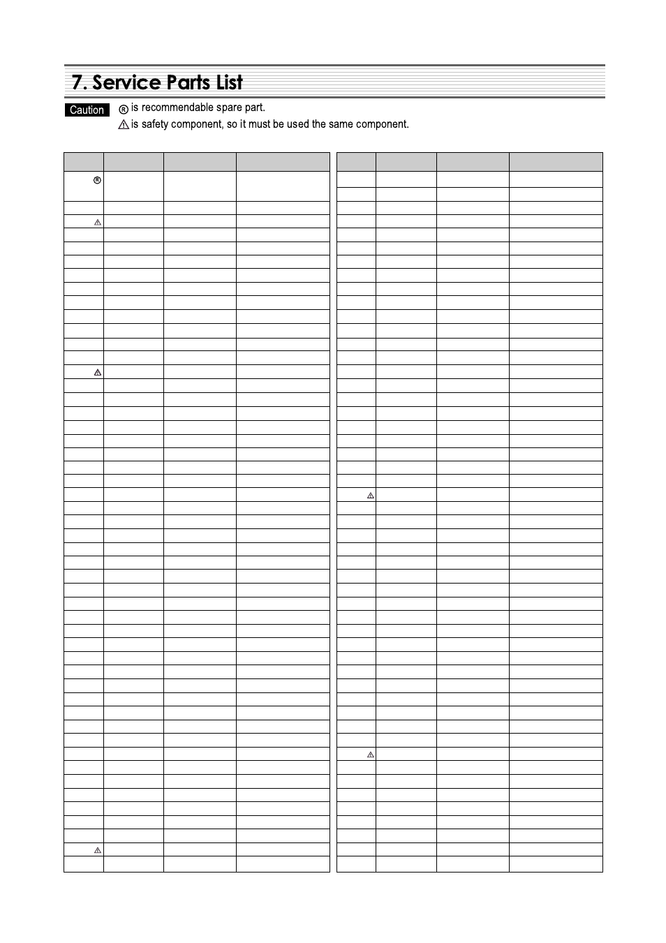 Service parts list | Daewoo DSC-3270E User Manual | Page 30 / 60