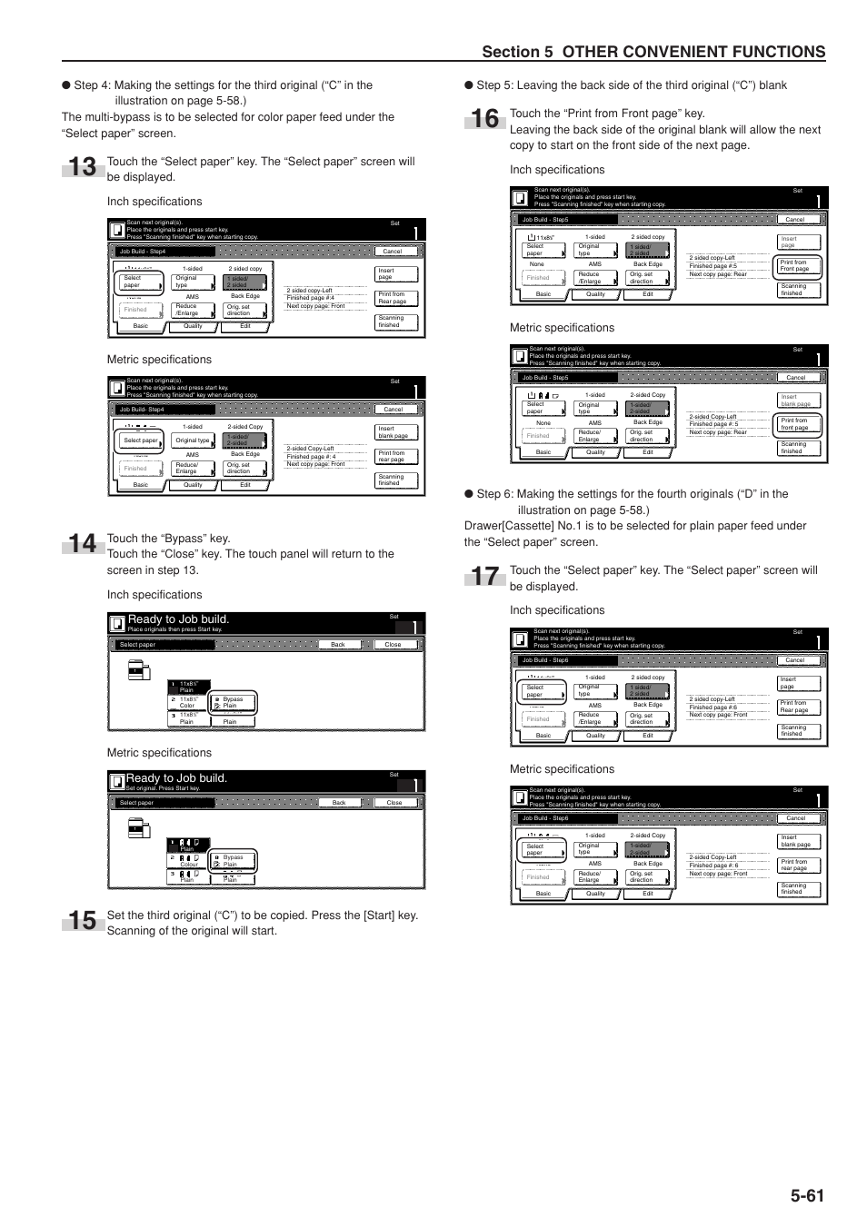 Ready to job build, Metric specifications | TA Triumph-Adler DC 2075 User Manual | Page 107 / 263