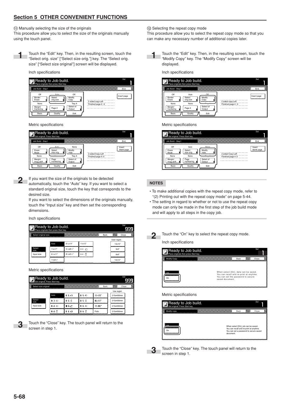 Ready to job build, Metric specifications | TA Triumph-Adler DC 2075 User Manual | Page 114 / 263