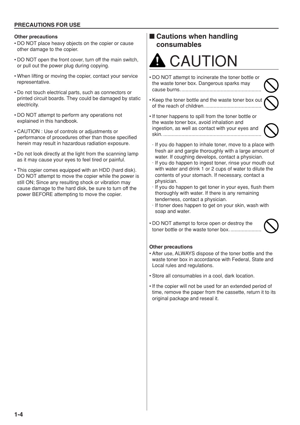 Caution, Cautions when handling consumables | TA Triumph-Adler DC 2075 User Manual | Page 12 / 263