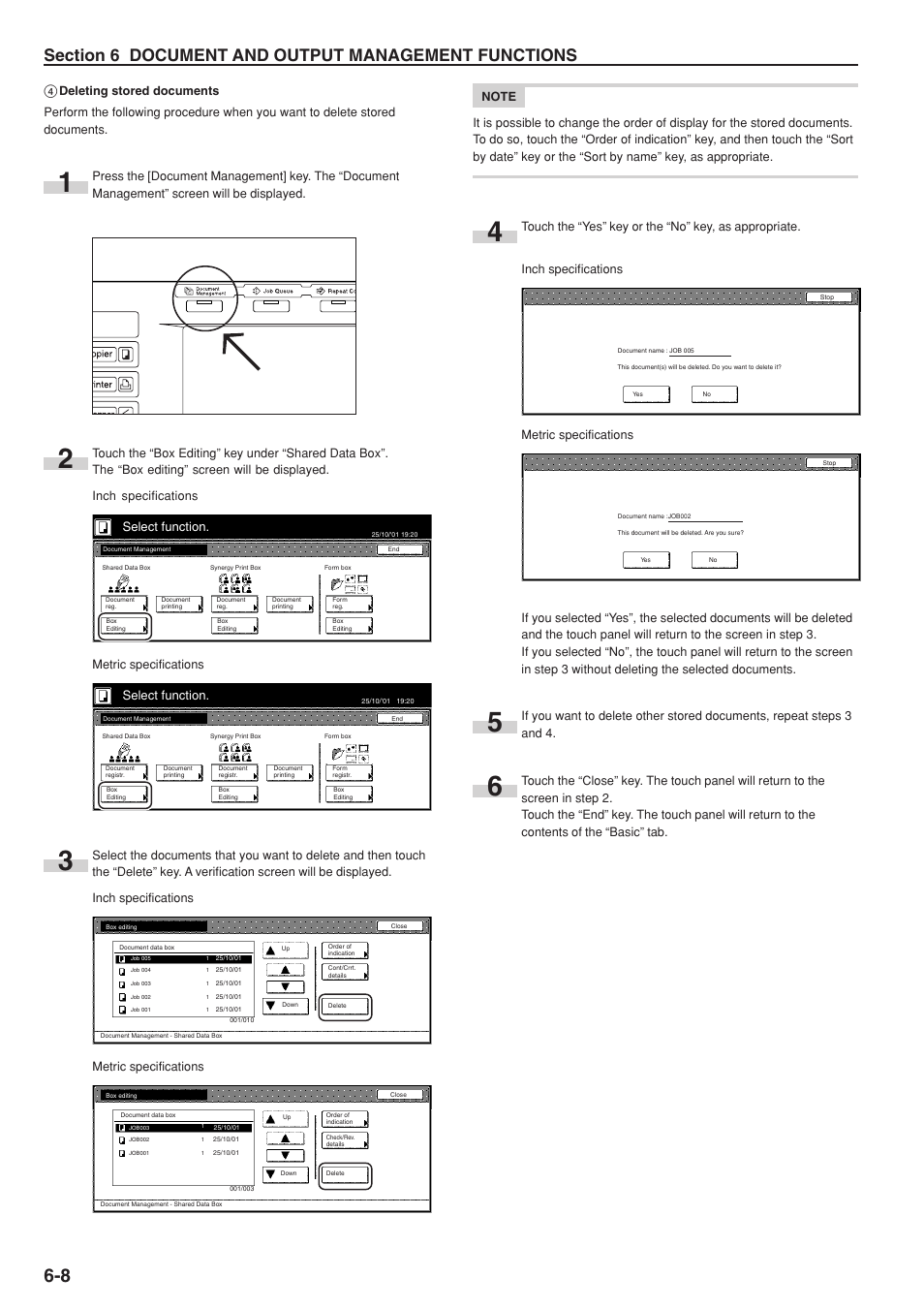 Select function, Metric specifications | TA Triumph-Adler DC 2075 User Manual | Page 124 / 263