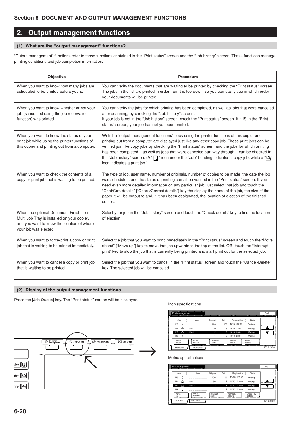 Output management functions, 1) what are the “output management” functions, 2) display of the output management functions | Metric specifications | TA Triumph-Adler DC 2075 User Manual | Page 136 / 263
