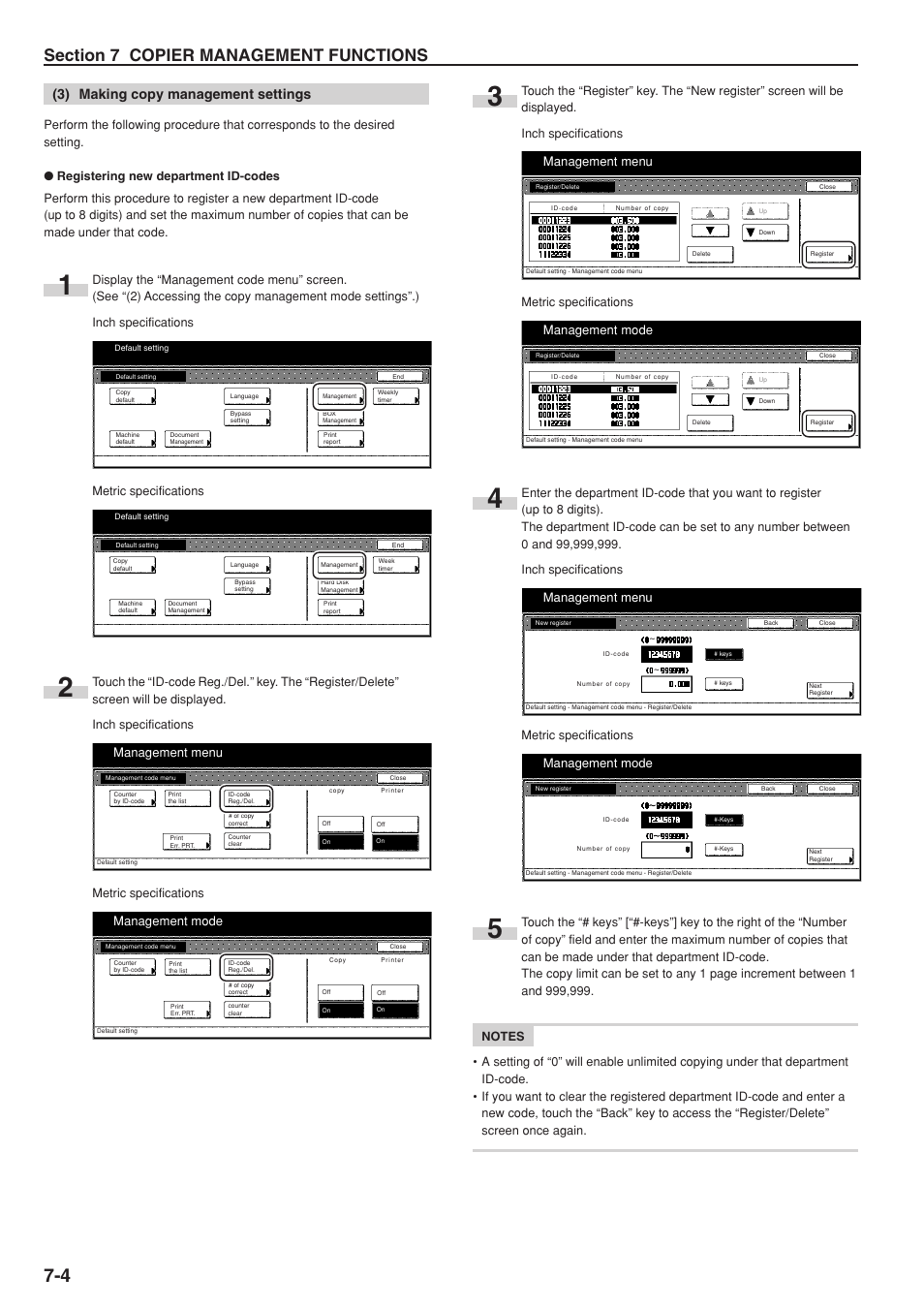 3) making copy management settings, Management menu, Management mode | TA Triumph-Adler DC 2075 User Manual | Page 142 / 263