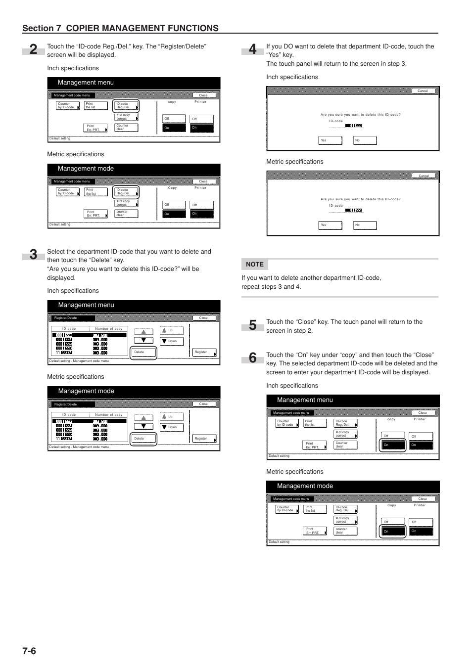 Management menu, Management mode, Metric specifications | TA Triumph-Adler DC 2075 User Manual | Page 144 / 263