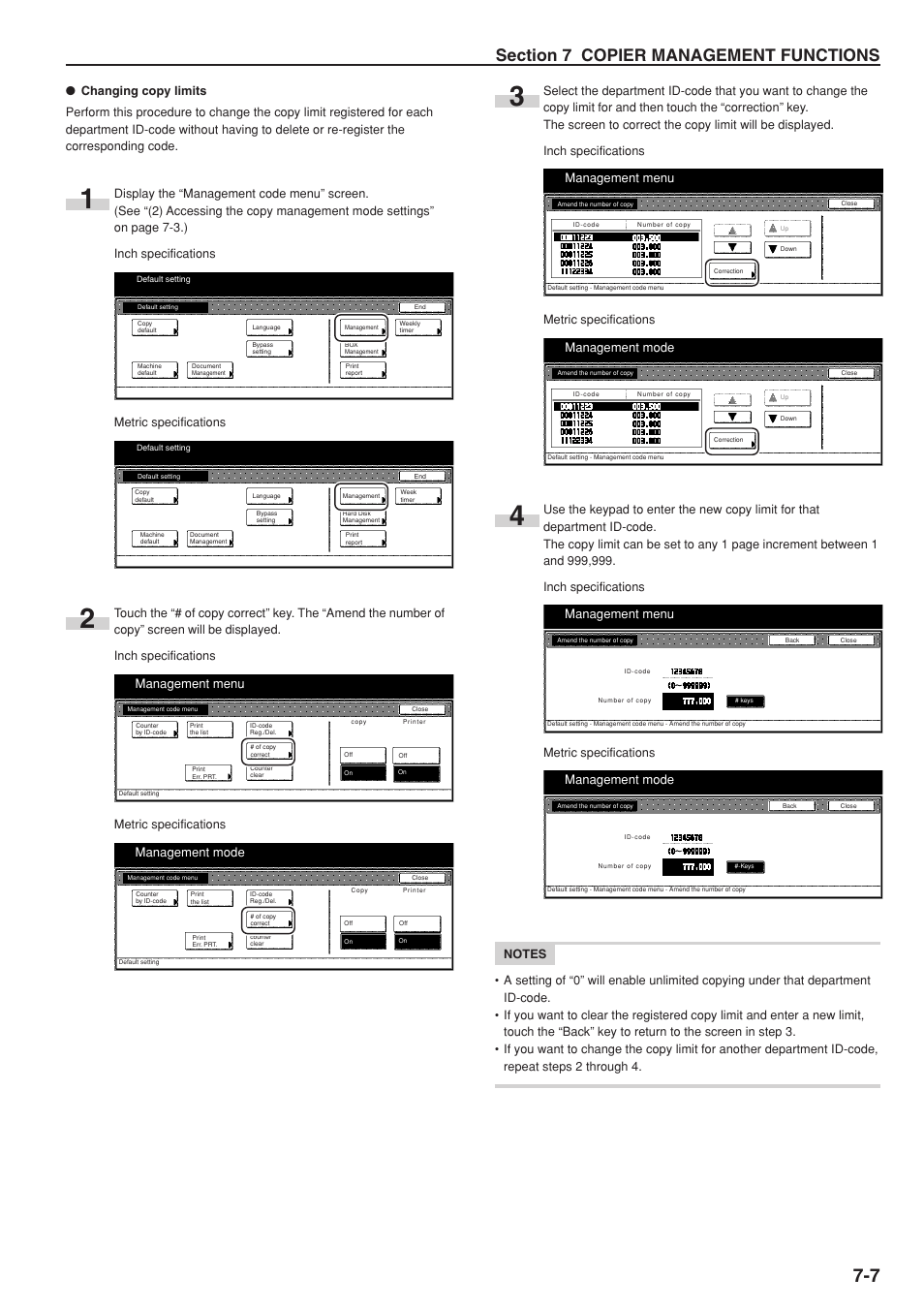 Management menu, Management mode, Metric specifications | TA Triumph-Adler DC 2075 User Manual | Page 145 / 263