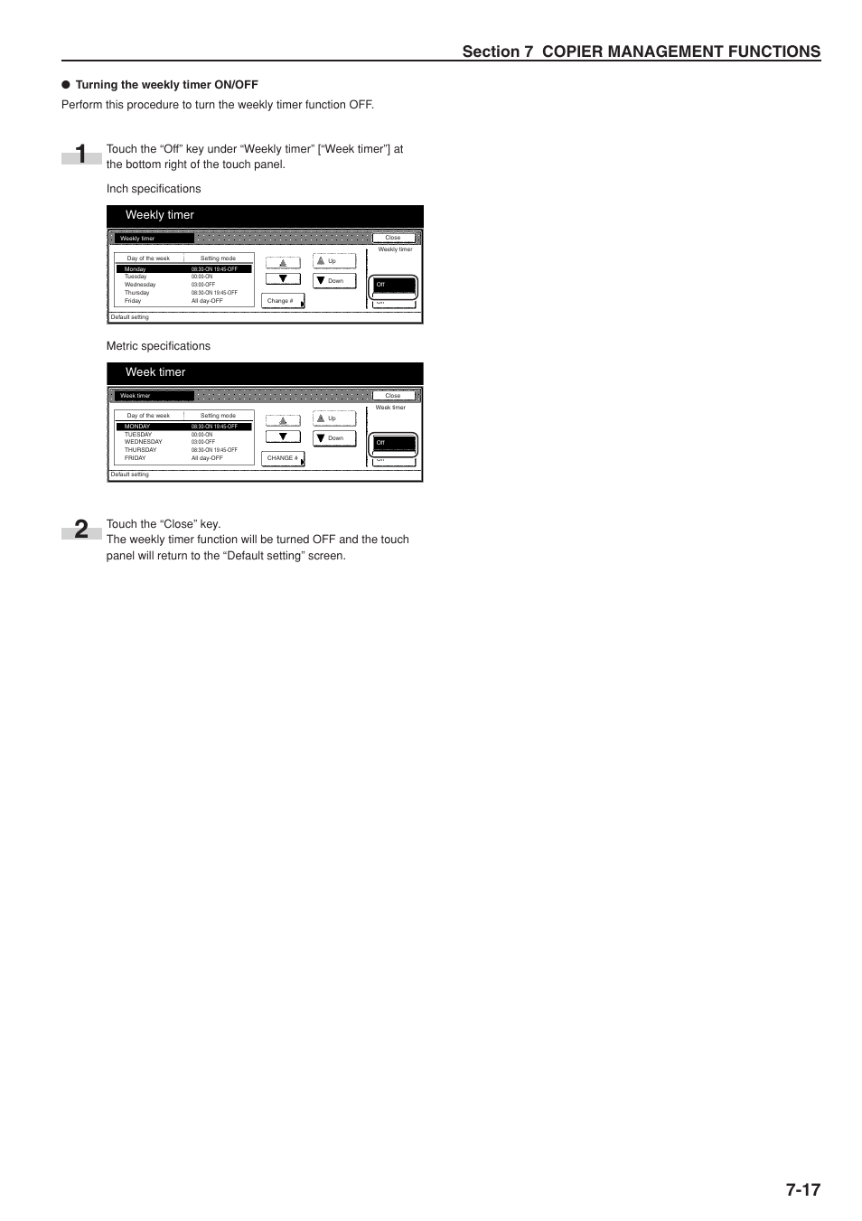 Weekly timer, Week timer | TA Triumph-Adler DC 2075 User Manual | Page 157 / 263