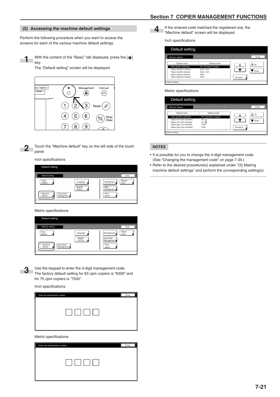 2) accessing the machine default settings, Default setting | TA Triumph-Adler DC 2075 User Manual | Page 161 / 263