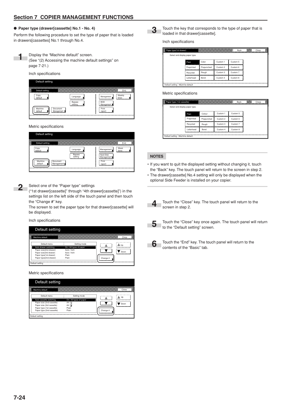 Default setting, Metric specifications | TA Triumph-Adler DC 2075 User Manual | Page 164 / 263