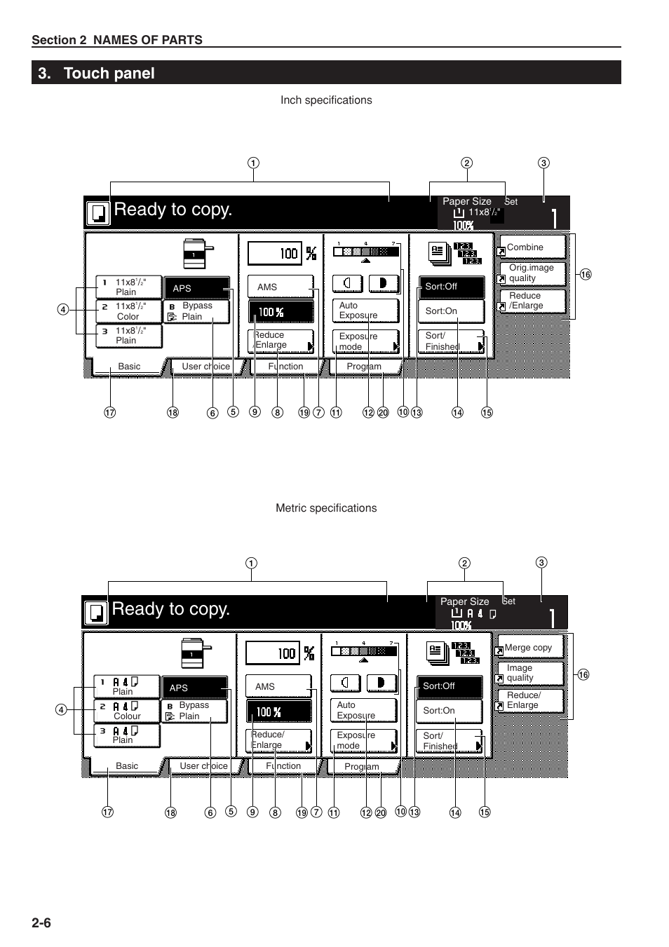 Touch panel, Ready to copy | TA Triumph-Adler DC 2075 User Manual | Page 18 / 263