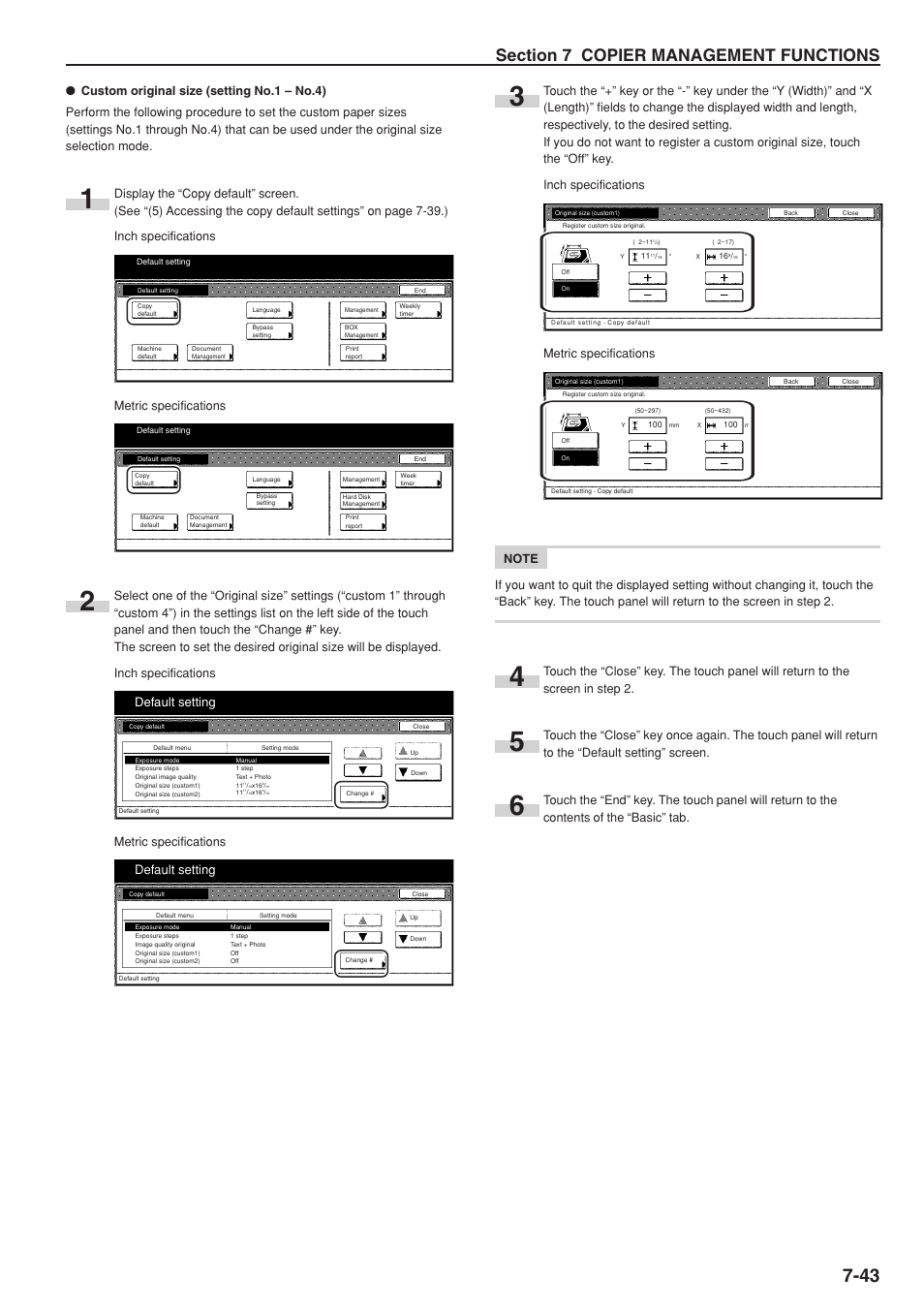 Default setting, Metric specifications | TA Triumph-Adler DC 2075 User Manual | Page 183 / 263