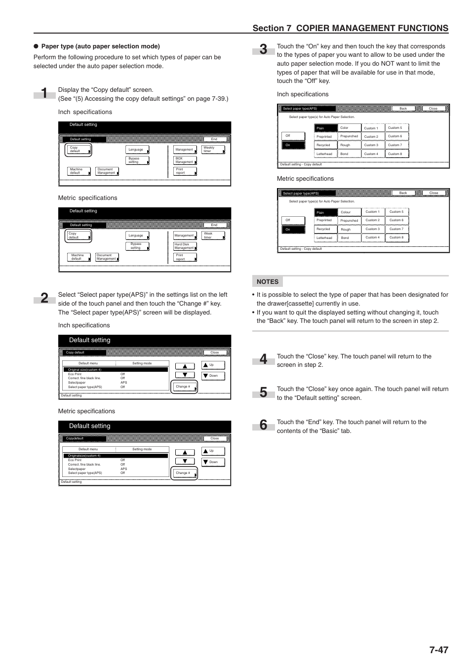 Default setting, Metric specifications | TA Triumph-Adler DC 2075 User Manual | Page 187 / 263