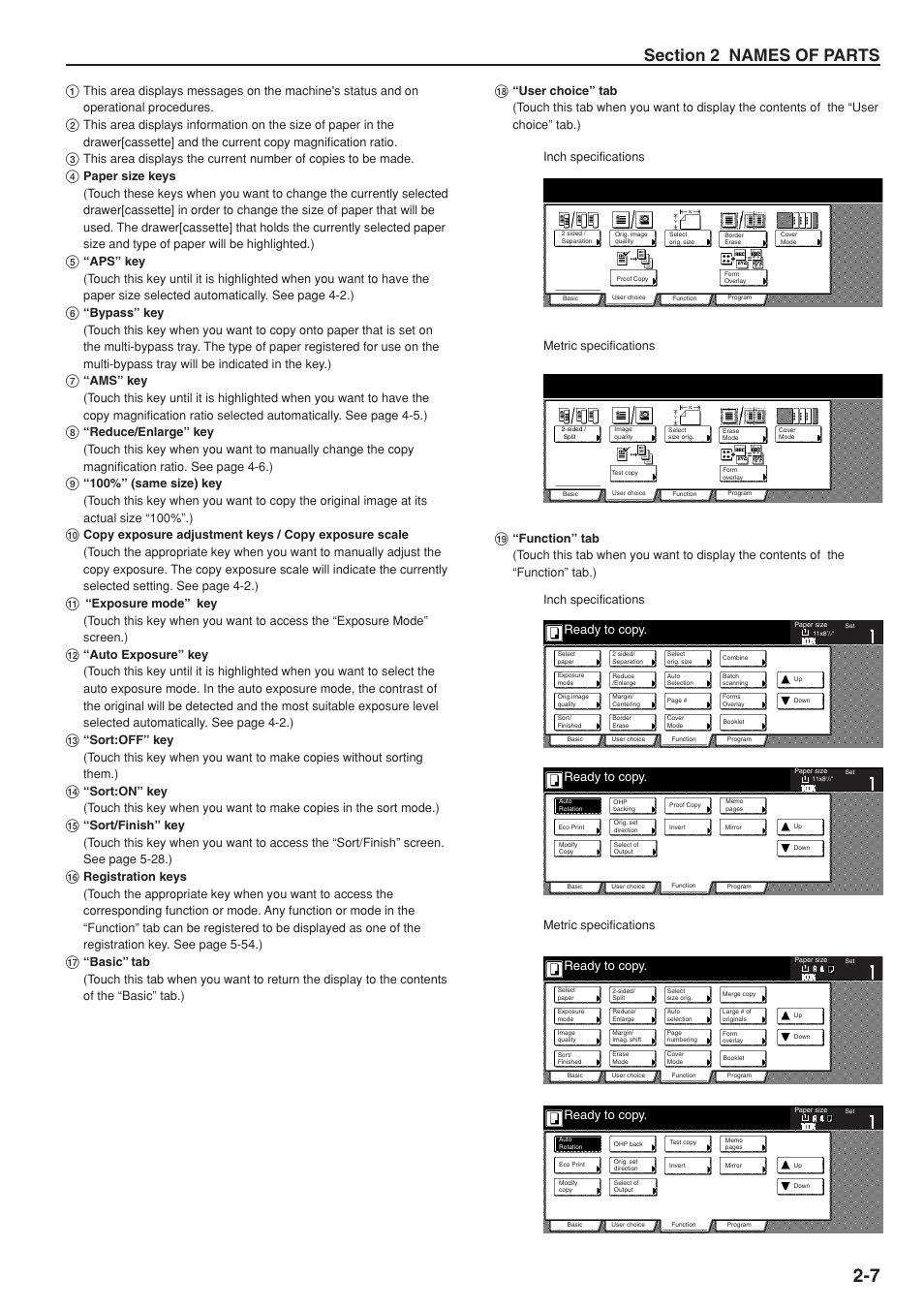 Ready to copy, Inch specifications metric specifications | TA Triumph-Adler DC 2075 User Manual | Page 19 / 263