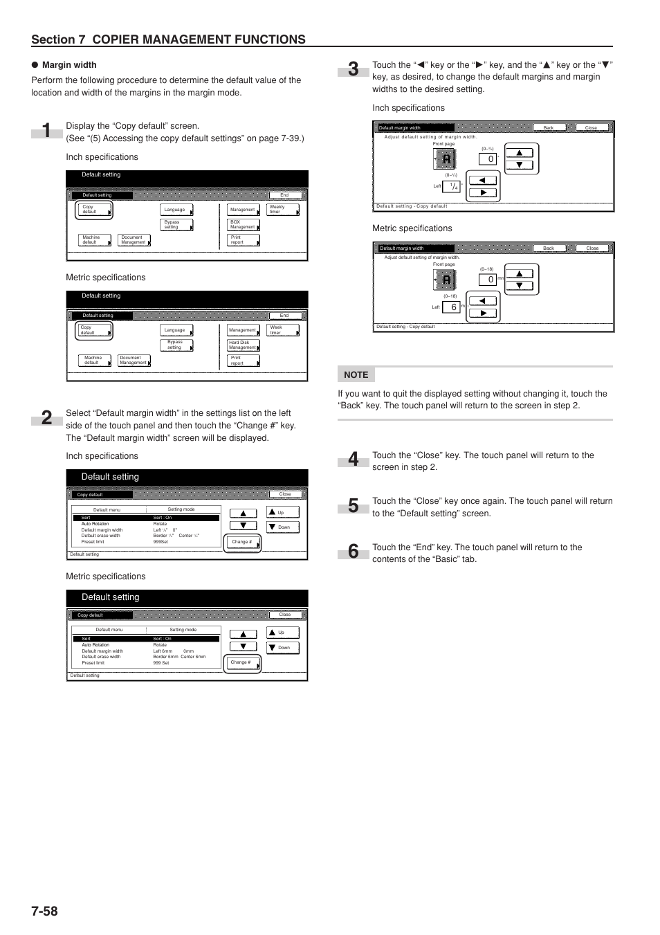 Default setting, Metric specifications | TA Triumph-Adler DC 2075 User Manual | Page 198 / 263