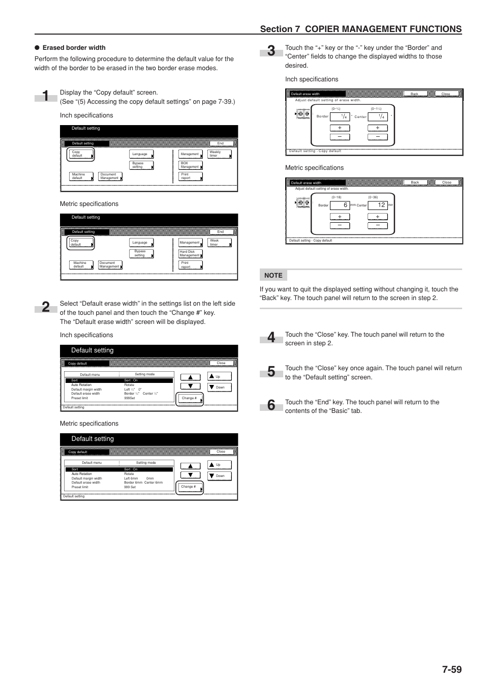 Default setting, Metric specifications | TA Triumph-Adler DC 2075 User Manual | Page 199 / 263