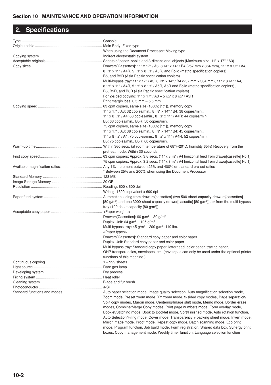 Specifications | TA Triumph-Adler DC 2075 User Manual | Page 254 / 263