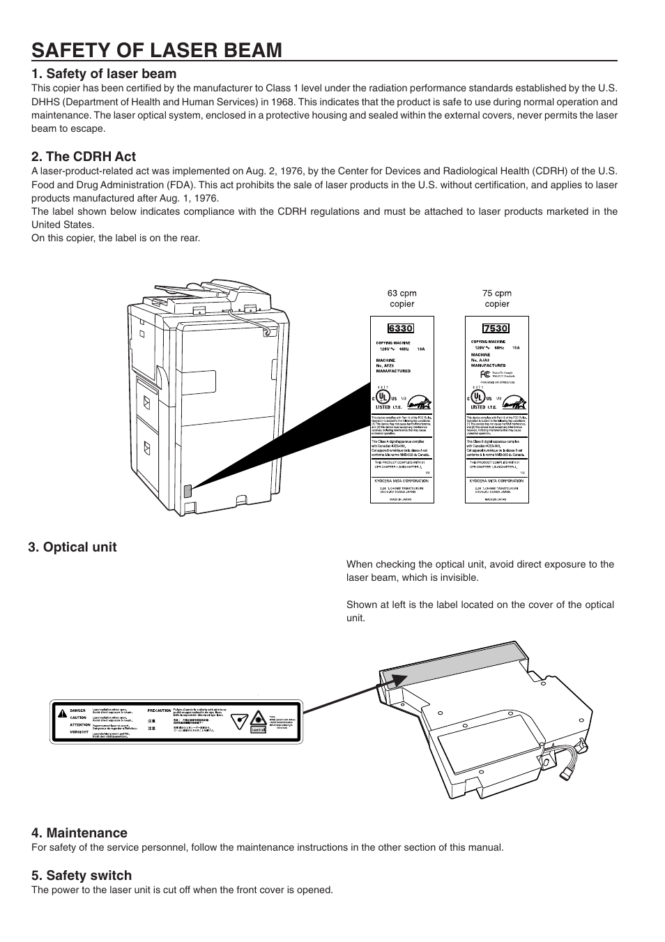 Safety of laser beam | TA Triumph-Adler DC 2075 User Manual | Page 260 / 263
