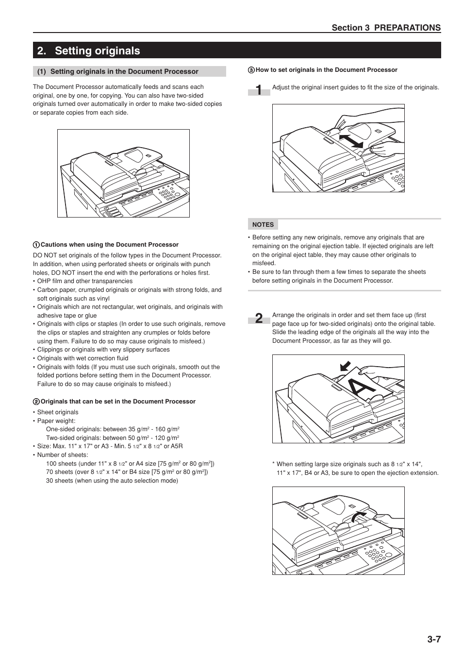 Setting originals, 1) setting originals in the document processor | TA Triumph-Adler DC 2075 User Manual | Page 27 / 263