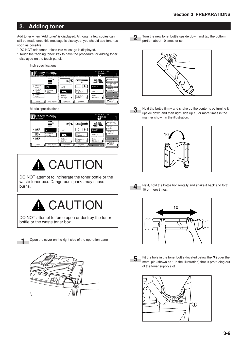 Adding toner, Caution, Ready to copy | TA Triumph-Adler DC 2075 User Manual | Page 29 / 263