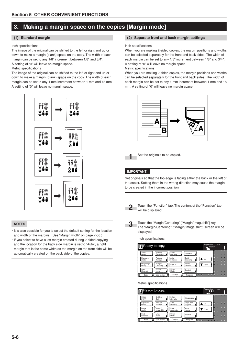 Making a margin space on the copies [margin mode, 1) standard margin, 2) separate front and back margin settings | Ab b | TA Triumph-Adler DC 2075 User Manual | Page 50 / 263