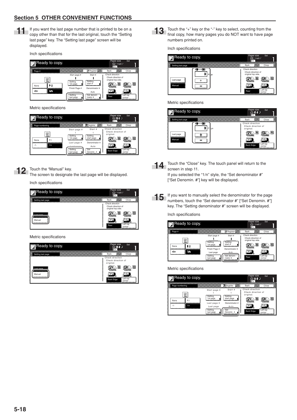 Ready to copy, Metric specifications | TA Triumph-Adler DC 2075 User Manual | Page 62 / 263