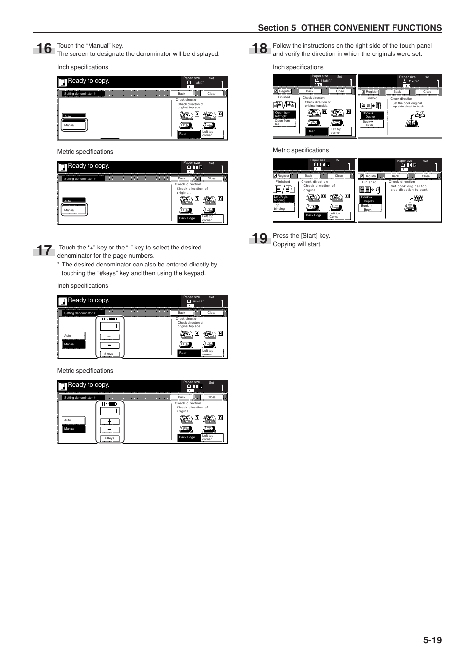 Ready to copy, Metric specifications, Press the [start] key. copying will start | TA Triumph-Adler DC 2075 User Manual | Page 63 / 263